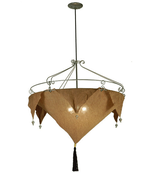 Meyda Lighting Strathallan Double Tree 32" 3-Light Sparkle Silver Inverted Pendant Light With Potting Slub Linen Fabric Shade
