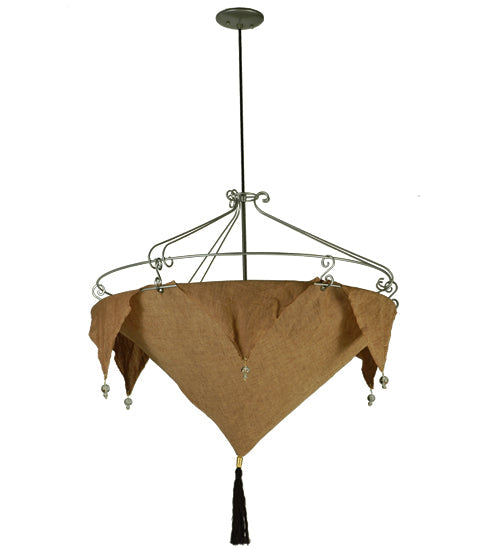 Meyda Lighting Strathallan Double Tree 32" 3-Light Sparkle Silver Inverted Pendant Light With Potting Slub Linen Fabric Shade