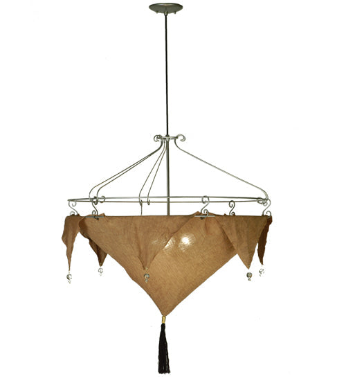 Meyda Lighting Strathallan Double Tree 32" 3-Light Sparkle Silver Inverted Pendant Light With Potting Slub Linen Fabric Shade