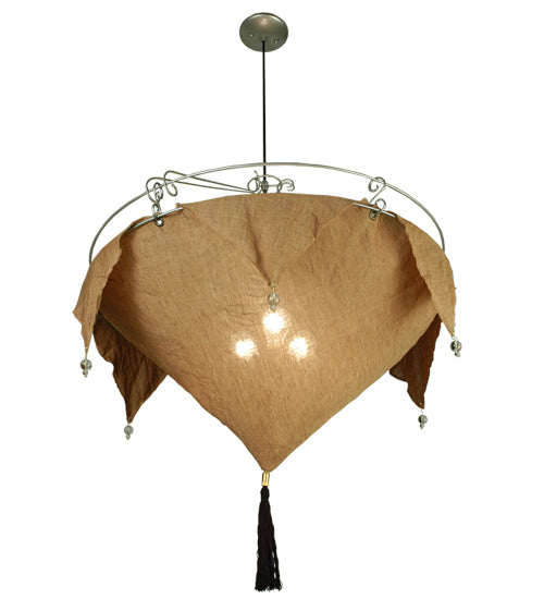 Meyda Lighting Strathallan Double Tree 32" 3-Light Sparkle Silver Inverted Pendant Light With Potting Slub Linen Fabric Shade