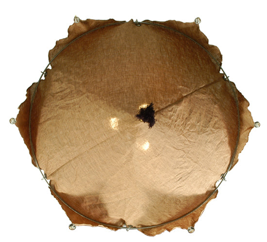 Meyda Lighting Strathallan Double Tree 32" 3-Light Sparkle Silver Inverted Pendant Light With Potting Slub Linen Fabric Shade