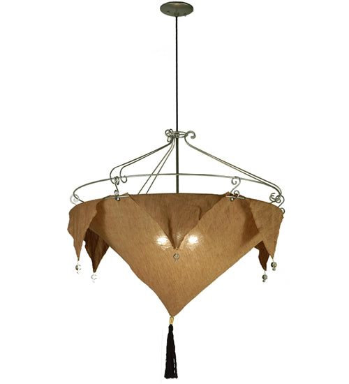 Meyda Lighting Strathallan Double Tree 32" 3-Light Sparkle Silver Inverted Pendant Light With Potting Slub Linen Fabric Shade