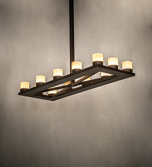 Meyda Lighting Stratum 54" 12-Light Oil Rubbed Bronze Island Chandelier With Sahara Taupe Idalight Shade Glass