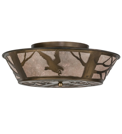 Meyda Lighting Strike Of The Eagle 22" Antique Copper Flushmount With Silver Mica Shade Glass