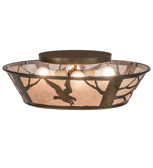 Meyda Lighting Strike Of The Eagle 22" Antique Copper Flushmount With Silver Mica Shade Glass