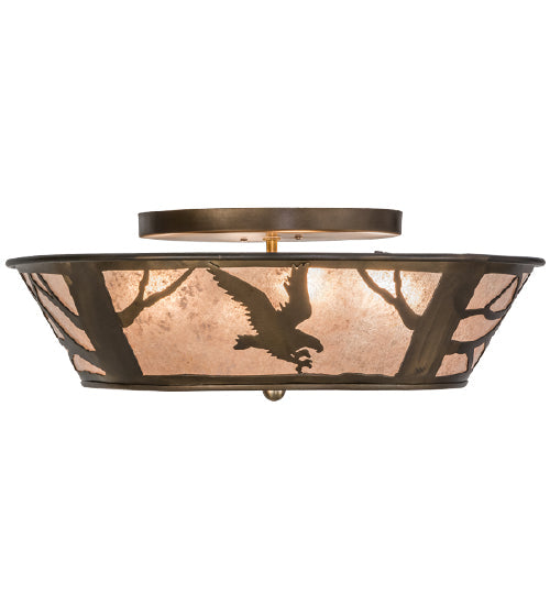 Meyda Lighting Strike Of The Eagle 22" Antique Copper Flushmount With Silver Mica Shade Glass