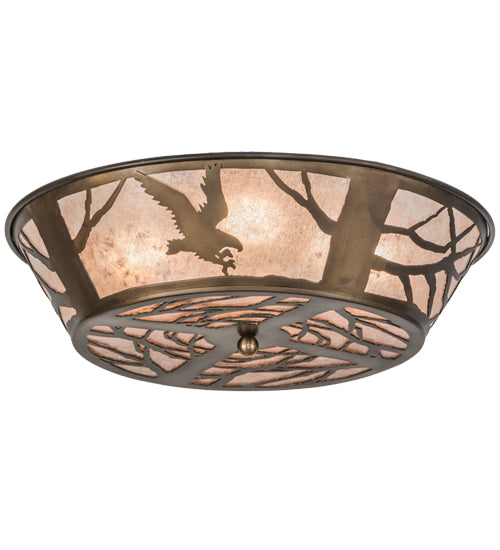 Meyda Lighting Strike Of The Eagle 22" Antique Copper Flushmount With Silver Mica Shade Glass