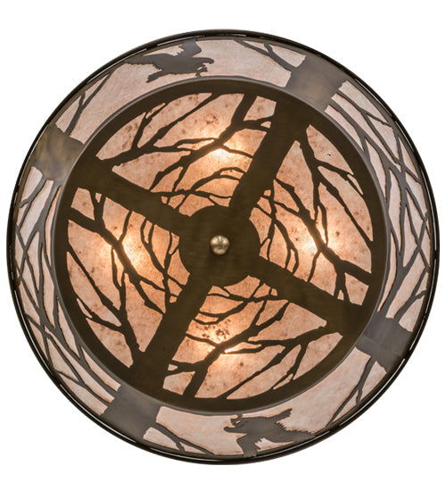 Meyda Lighting Strike Of The Eagle 22" Antique Copper Flushmount With Silver Mica Shade Glass