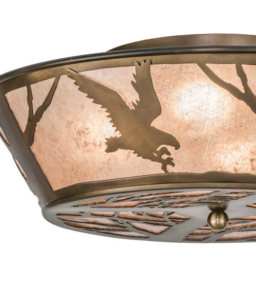 Meyda Lighting Strike Of The Eagle 22" Antique Copper Flushmount With Silver Mica Shade Glass