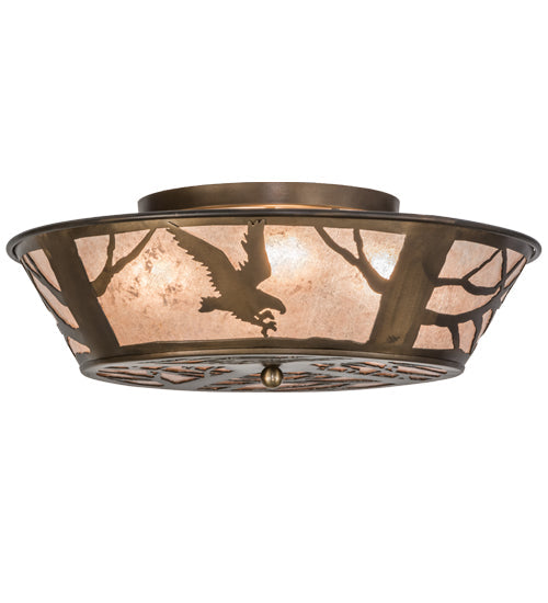 Meyda Lighting Strike Of The Eagle 22" Antique Copper Flushmount With Silver Mica Shade Glass