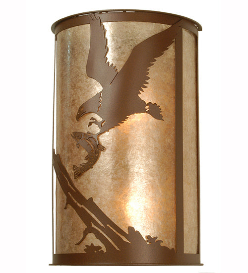 Meyda Lighting Strike of the Eagle 12" 2-Light Rust Wall Sconce With Silver Mica Shade Glass