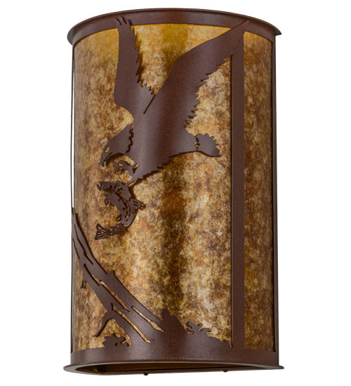 Meyda Lighting Strike of the Eagle 13" 2-Light Rust Wall Sconce With Amber Mica Shade Glass