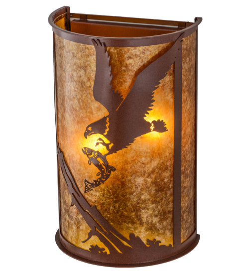 Meyda Lighting Strike of the Eagle 13" 2-Light Rust Wall Sconce With Amber Mica Shade Glass