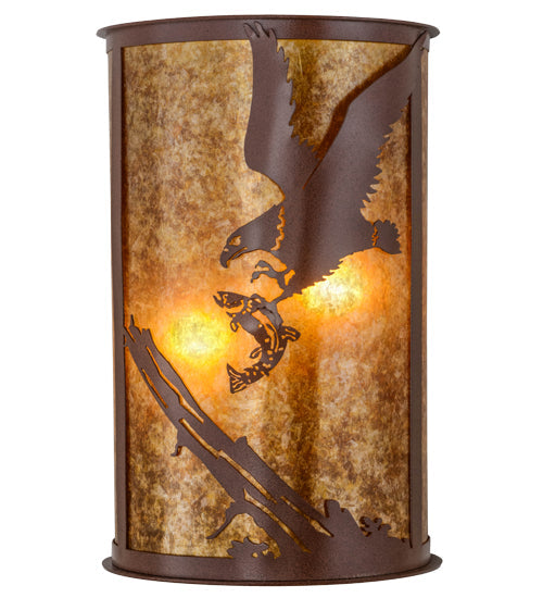 Meyda Lighting Strike of the Eagle 13" 2-Light Rust Wall Sconce With Amber Mica Shade Glass