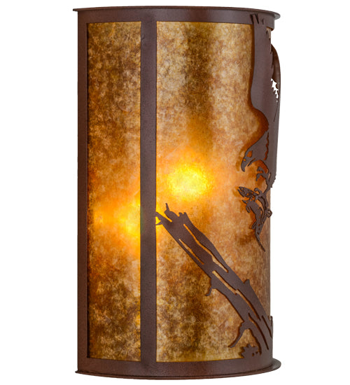 Meyda Lighting Strike of the Eagle 13" 2-Light Rust Wall Sconce With Amber Mica Shade Glass
