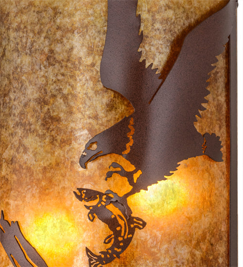 Meyda Lighting Strike of the Eagle 13" 2-Light Rust Wall Sconce With Amber Mica Shade Glass