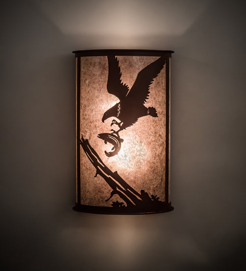 Meyda Lighting Strike of the Eagle 13" 2-Light Rust Wall Sconce With Silver Mica Shade Glass