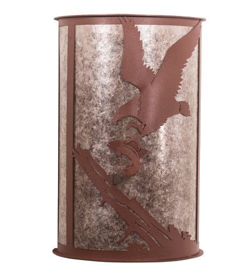 Meyda Lighting Strike of the Eagle 13" 2-Light Rust Wall Sconce With Silver Mica Shade Glass