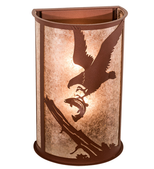 Meyda Lighting Strike of the Eagle 13" 2-Light Rust Wall Sconce With Silver Mica Shade Glass