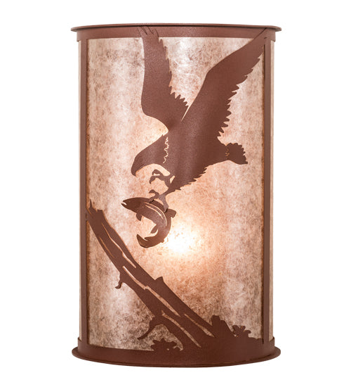 Meyda Lighting Strike of the Eagle 13" 2-Light Rust Wall Sconce With Silver Mica Shade Glass