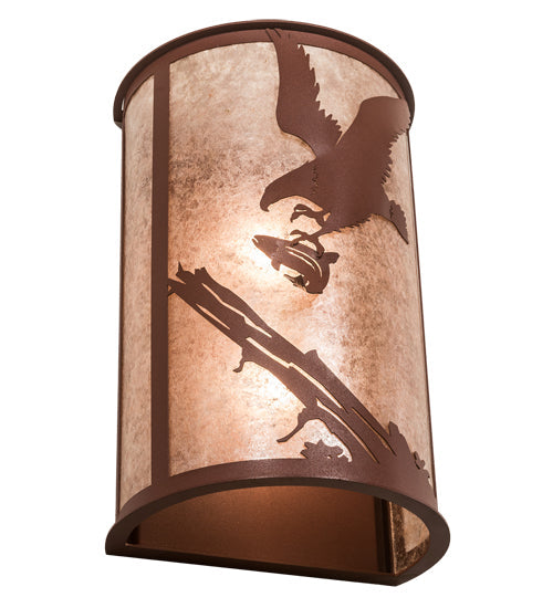 Meyda Lighting Strike of the Eagle 13" 2-Light Rust Wall Sconce With Silver Mica Shade Glass