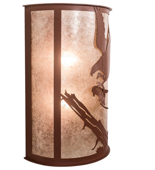 Meyda Lighting Strike of the Eagle 13" 2-Light Rust Wall Sconce With Silver Mica Shade Glass