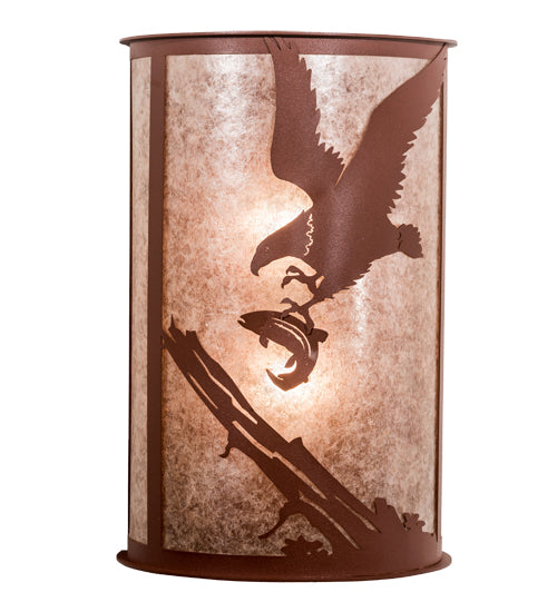 Meyda Lighting Strike of the Eagle 13" 2-Light Rust Wall Sconce With Silver Mica Shade Glass