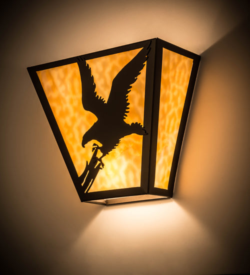 Meyda Lighting Strike of the Eagle 13" 2-Light Timeless Bronze Wall Sconce With Beige Art Shade Glass