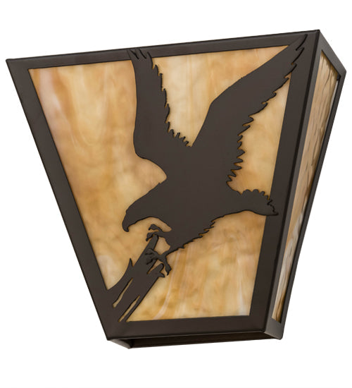 Meyda Lighting Strike of the Eagle 13" 2-Light Timeless Bronze Wall Sconce With Beige Art Shade Glass