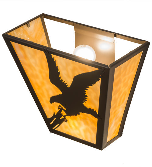 Meyda Lighting Strike of the Eagle 13" 2-Light Timeless Bronze Wall Sconce With Beige Art Shade Glass