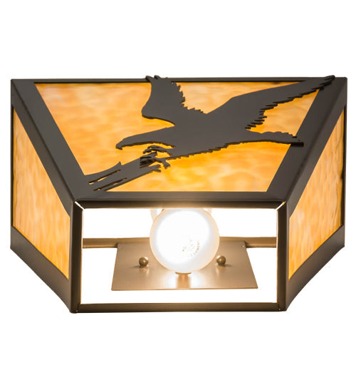 Meyda Lighting Strike of the Eagle 13" 2-Light Timeless Bronze Wall Sconce With Beige Art Shade Glass