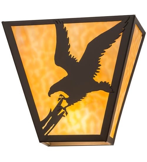 Meyda Lighting Strike of the Eagle 13" 2-Light Timeless Bronze Wall Sconce With Beige Art Shade Glass