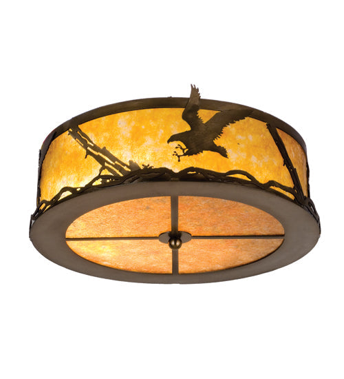 Meyda Lighting Strike of the Eagle 16" 2-Light Antique Copper Flush Mount Light With Amber Mica Shade Glass