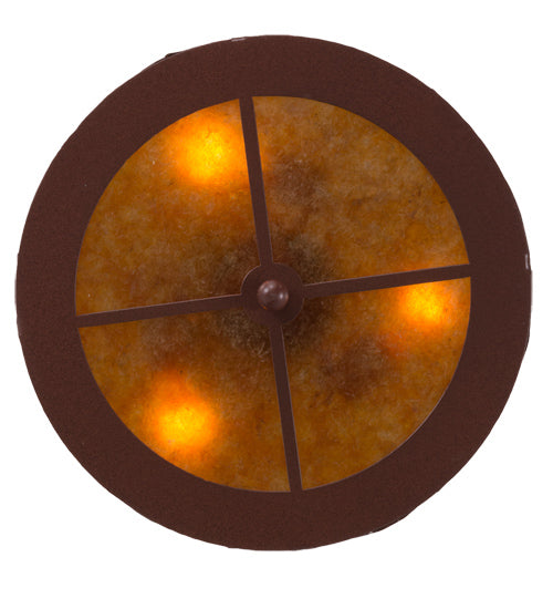 Meyda Lighting Strike of the Eagle 16" 3-Light Red Rust Flush Mount Light With Amber Mica Shade Glass