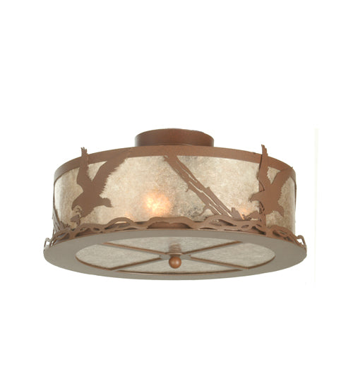 Meyda Lighting Strike of the Eagle 16" 3-Light Rust Flush Mount Light With Silver Mica Shade Glass