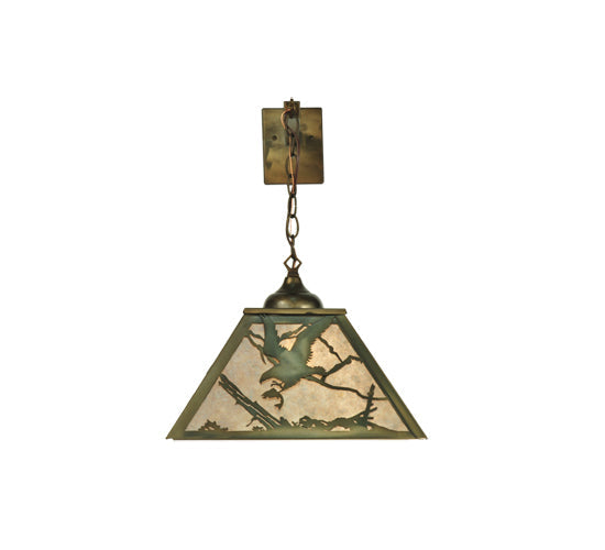 Meyda Lighting Strike of the Eagle 16" Antique Copper Hanging Wall Sconce With Silver Mica Shade Glass