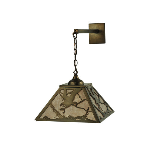 Meyda Lighting Strike of the Eagle 16" Antique Copper Hanging Wall Sconce With Silver Mica Shade Glass