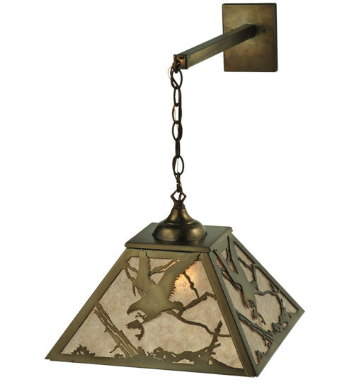 Meyda Lighting Strike of the Eagle 16" Antique Copper Hanging Wall Sconce With Silver Mica Shade Glass