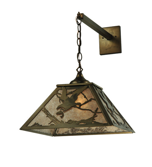 Meyda Lighting Strike of the Eagle 16" Antique Copper Hanging Wall Sconce With Silver Mica Shade Glass