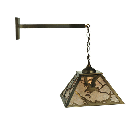 Meyda Lighting Strike of the Eagle 16" Antique Copper Hanging Wall Sconce With Silver Mica Shade Glass