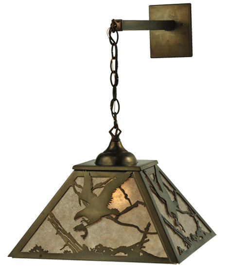 Meyda Lighting Strike of the Eagle 16" Antique Copper Hanging Wall Sconce With Silver Mica Shade Glass