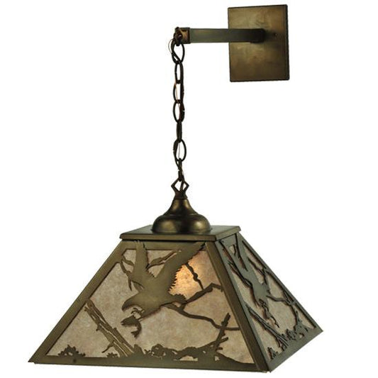 Meyda Lighting Strike of the Eagle 16" Antique Copper Hanging Wall Sconce With Silver Mica Shade Glass
