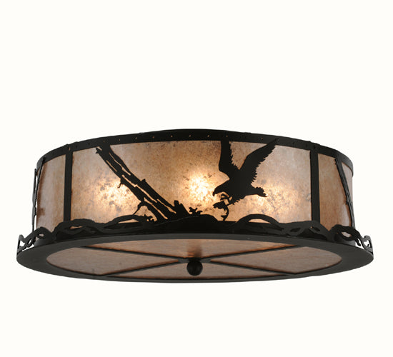 Meyda Lighting Strike of the Eagle 22" 4-Light Textured Black Flush Mount Light With Silver Mica Shade Glass