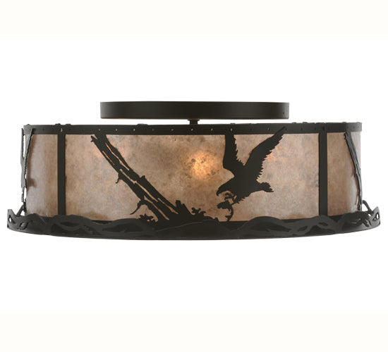 Meyda Lighting Strike of the Eagle 22" 4-Light Textured Black Flush Mount Light With Silver Mica Shade Glass