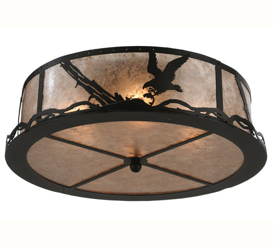 Meyda Lighting Strike of the Eagle 22" 4-Light Textured Black Flush Mount Light With Silver Mica Shade Glass