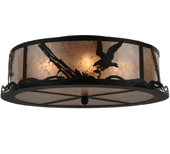 Meyda Lighting Strike of the Eagle 22" 4-Light Textured Black Flush Mount Light With Silver Mica Shade Glass