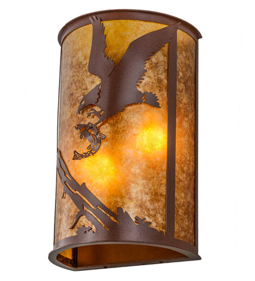 Meyda Lighting Strike of the Eagle 247275 13" 2-Light Rust Wall Sconce With Amber Mica Shade Glass