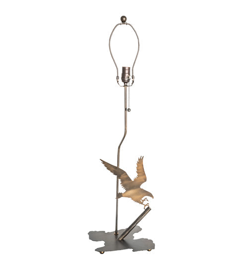 Meyda Lighting Strike of the Eagle 36" Antique Copper Table Lamp With Beige & Brown Faux Leather Shade