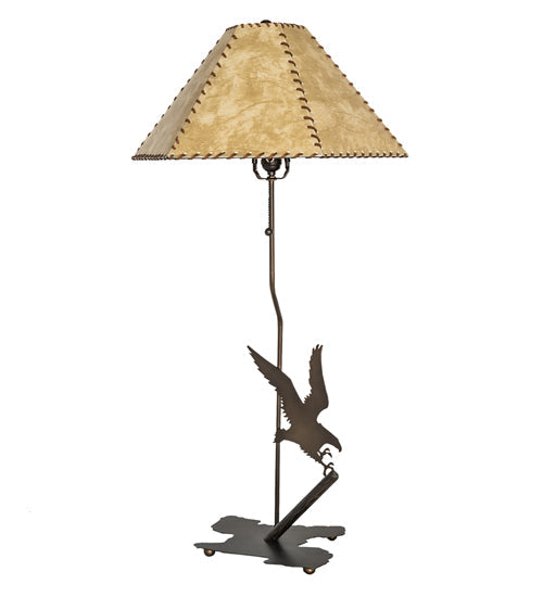 Meyda Lighting Strike of the Eagle 36" Antique Copper Table Lamp With Beige & Brown Faux Leather Shade