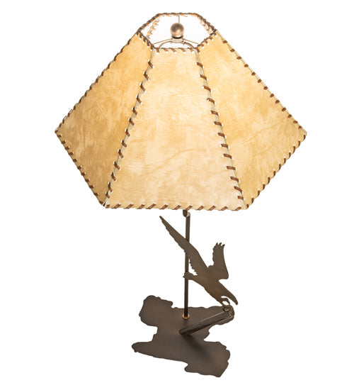 Meyda Lighting Strike of the Eagle 36" Antique Copper Table Lamp With Beige & Brown Faux Leather Shade